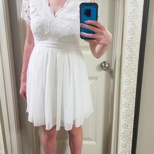 Lulu's Angel in Disguise White Lace Skater Dress